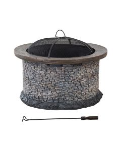 Sunjoy 32 in. Brown and Gray Stone Wood-Burning Fire Pit