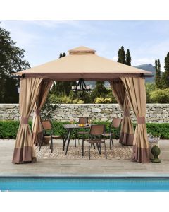 Sunjoy 12x12 Soft Top Gazebo, 2-Tier Aluminum Frame Patio Gazebo with Netting and Curtains