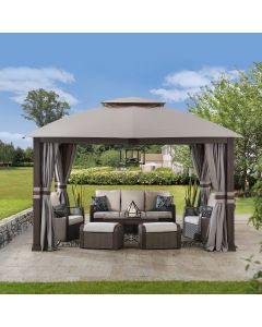 Sunjoy 11x13 Soft Top Gazebo Outdoor Steel Frame Patio Gazebo with 2-Tier Canopy, Netting, Curtains and Hook