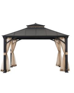 10x12 Hard Top Gazebo(sand black W/ brown flecks,W/ Netting)