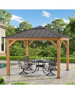 Sunjoy Hard Top Gazebo, 11' x 11' Wooden Gazebo, Cedar Framed Gazebo with Steel Hip Roof and Polycarbonate Skylight