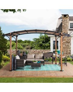 Sunjoy Outdoor Patio 9x13 Modern Tan Metal Arched Pergola Kit with Bar Shelf
