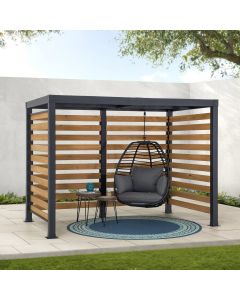Sunjoy Outdoor Patio 6x10 Modern Black Metal Pergola Kit with Cedar Wood Privacy Screen and Hooks