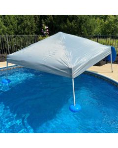 Sunjoy 10x10 Pool Float with Canopy, Steel and Aluminum Frame Pool Floating Canopy with PVC Floats, Hand Air Pump, and Carry Bag