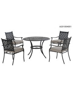 Sunjoy 5-Piece Patio Dining Set Black Steel Outdoor Dining Sets With Seat Cushions And Umbrella Hole