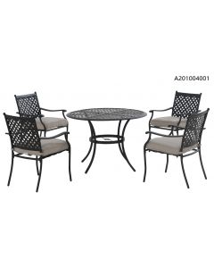 Sunjoy 5-Piece Patio Dining Set Black Steel Outdoor Dining Sets With Seat Cushions And Umbrella Hole