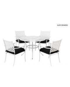 Sunjoy 5-Piece Patio Dining Set White Steel Outdoor Dining Sets With Seat Cushions And Umbrella Hole