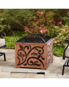 Sunjoy 26 in. Outdoor Fire Pit Copper Steel Patio Fire Pit Wood Burning Backyard Fire Pit with Mesh Screen and Fire Poker