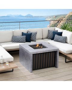 Sunjoy 38" Large Size Outdoor Patio Grey Propane Burning Fire Pit Table with Lid and Lava Rocks