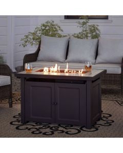 Sunjoy Rectangle Smokeless Fire Pit Kit Propane Fire Pit Table Outdoor Hidden Propane Tank Gas Fire Pit with Ceramic Tile Tabletop and Lava Rocks
