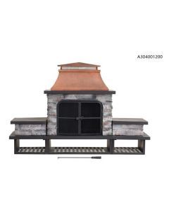 Sunjoy 48in Bel Aire Copper Outdoor Wood Burning Fireplace with Chimney and Built-in Shelves