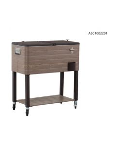 Sunjoy Brown 80 Quart Rolling Ice Chest Portable Patio Party Drink Cooler Cart with Shelf and Wheels