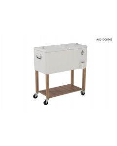 80Qt White Cooler With Light Brown Woodgrain Frame