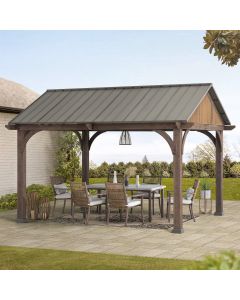 SummerCove Brown 12 ft. x 14 ft. Cedar Framed Gazebo with Steel Roof