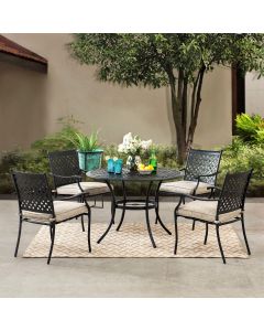 Sunjoy 5-pc. Black Aluminum Lattice Dining Set with Beige Seat Cushions