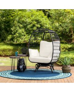 Sunjoy Black Wicker Swivel Egg Cuddle Chair with Legs and Cushion