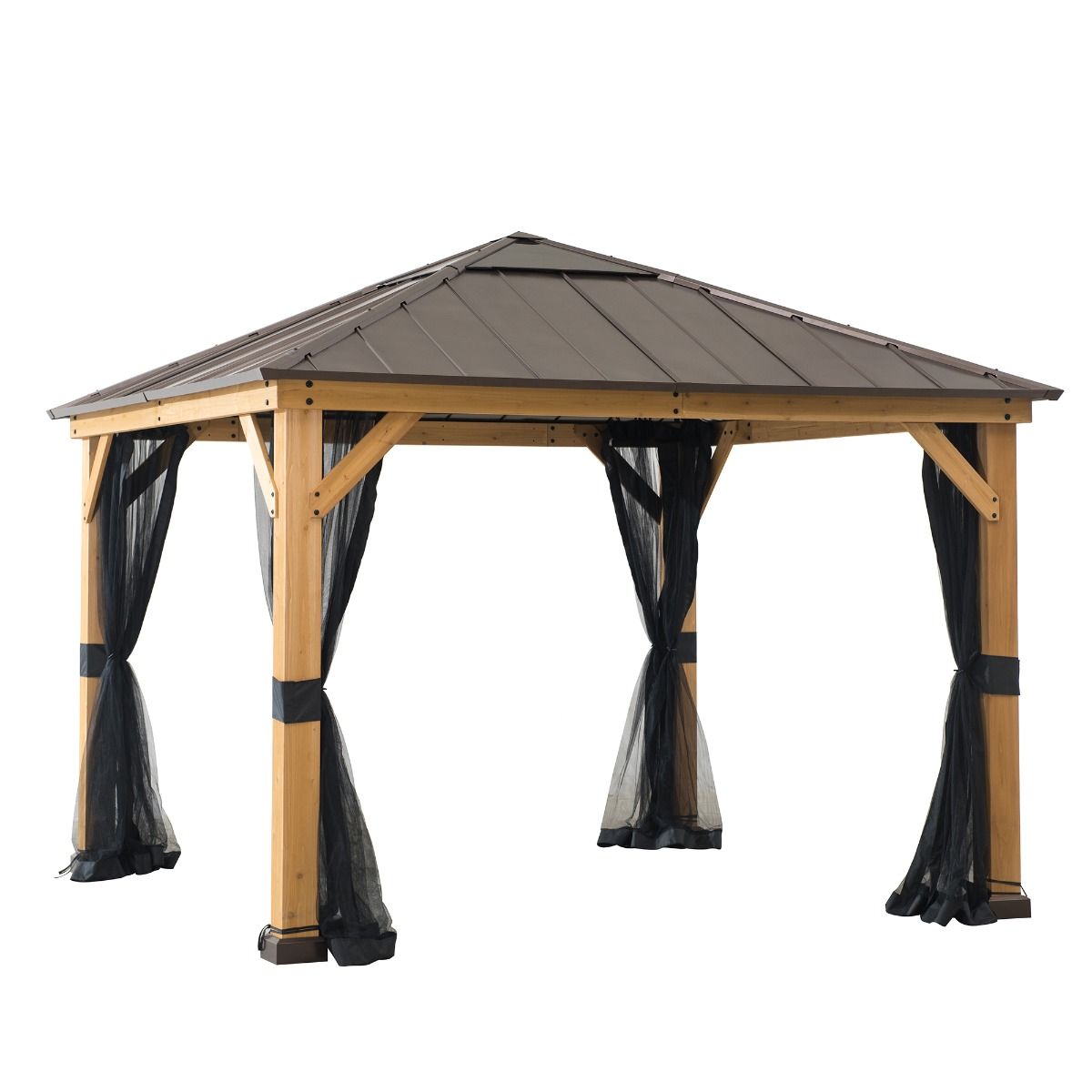 10x10 Hard Top Cedar Gazebo with Netting