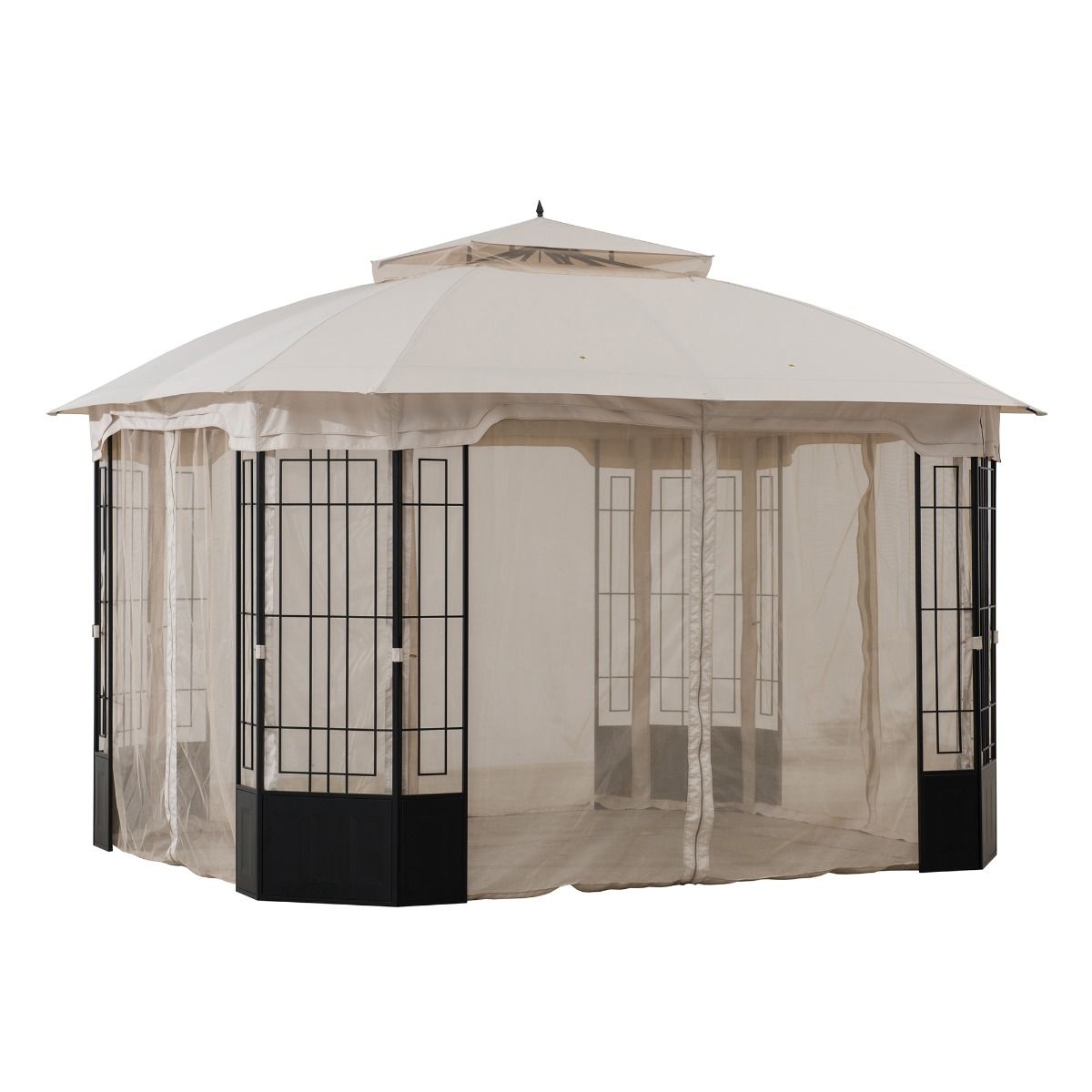 Sunjoy 11 ft. x 13 ft. Octagon Gazebo with Beige Canopy and Netting and