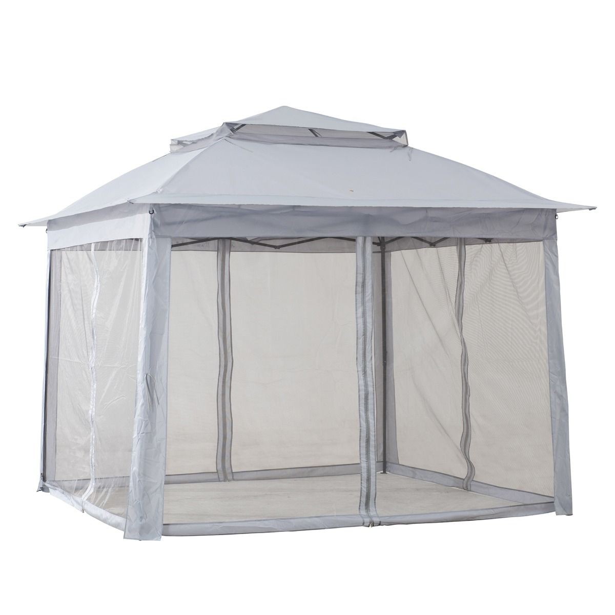 Sunjoy 11 ft. x 11 ft. Gray Pop Up Portable Steel Gazebo with Netting
