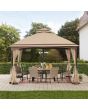 Sunjoy Outdoor Patio 10x13 Steel 2-Tier Backyard Soft Top Gazebo with Ceiling Hook and Netting