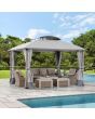 Sunjoy 11x13 ft. Outdoor Patio Domed 2-tier Soft Top Gazebo, Woodgrain Steel Frame Backyard Gazebo with Curtain and Netting