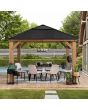 Sunjoy Outdoor Patio 11x11 Wooden Frame Backyard Hardtop Gazebo with Ceiling Hook