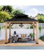 Sunjoy Outdoor Patio 11x11 Black 2-Tier Wooden Frame Backyard Hardtop Gazebo with Ceiling Hook