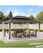 Sunjoy 12x16' Hardtop Gazebo, Heavy Duty Steel Frame Metal Gazebo, Double Tiered Patio Gazebo with Ceiling Hook and Netting
