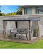 Sunjoy 10' x 12' Wall Mounted Gazebo, Black Aluminum & Metal Frame Lean to Gazebo with Curtains and Netting