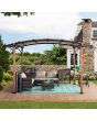 Sunjoy Outdoor Patio 9x13 Modern Tan Metal Arched Pergola Kit with Bar Shelf