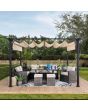 Sunjoy 9x12 Black Steel Frame Pergola Kit with Retractable Beige Canopy Shade