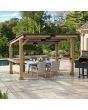 Sunjoy Outdoor Patio 10x11 Black Wooden Frame Grill Gazebo Backyard BBQ / Hot Tub Gazebo with Aluminum Roof, Privacy Screen and Bar Shelves