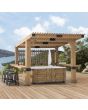 Sunjoy Outdoor Patio Grill Gazebo 10x11 Wooden Frame Hot Tub Pergola Kit with Privacy Screen and Large Bar Shelves