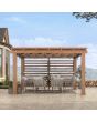 Sunjoy 11x13 ft. Outdoor Aluminum Pergola, Woodgrain Aluminum Frame Pergola with Retractable Sunshade Sling Fabric Canopy and Privacy Wall