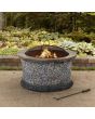 Sunjoy 32 in. Outdoor Fire Pit Brown and Gray Patio Fire Pit Wood Burning Stone Fire Pit with Spark Screen and Fire Poker