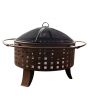 30IN Holiday Motifs Woven Round Wood Firepit V2