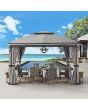 SummerCove Gray 10 ft. x 13 ft. 2-tier Gazebo with LED Lighting and Bluetooth Sound and Curtains