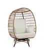 Sunjoy Light Brown Wicker Swivel Egg Cuddle Chair with Legs and Cushion