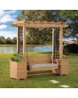 SummerCove Cedar Wood Pergola Arbor 3-Seat Swing Chair with Planters and Bench Cushion