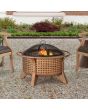 Sunjoy 30 in. Woven Round Wood Burning Firepit with Tool