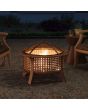 Sunjoy 30 in. Woven Round Wood Burning Firepit with Tool