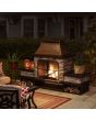 Sunjoy 48in Outdoor Wood Burning Fireplace with Chimney and Built-in Shelves